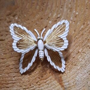 Chic White and Gold Butterfly Brooch